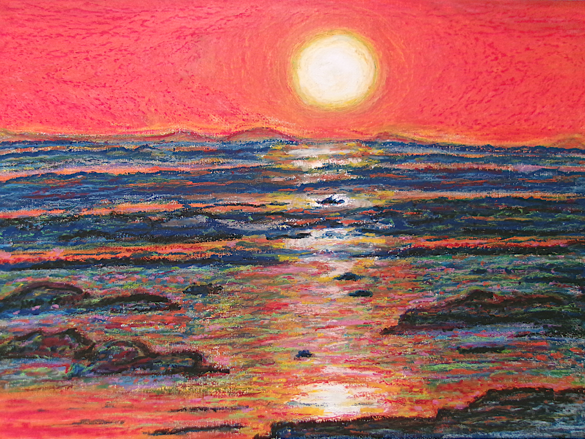 流氷原と夕陽
