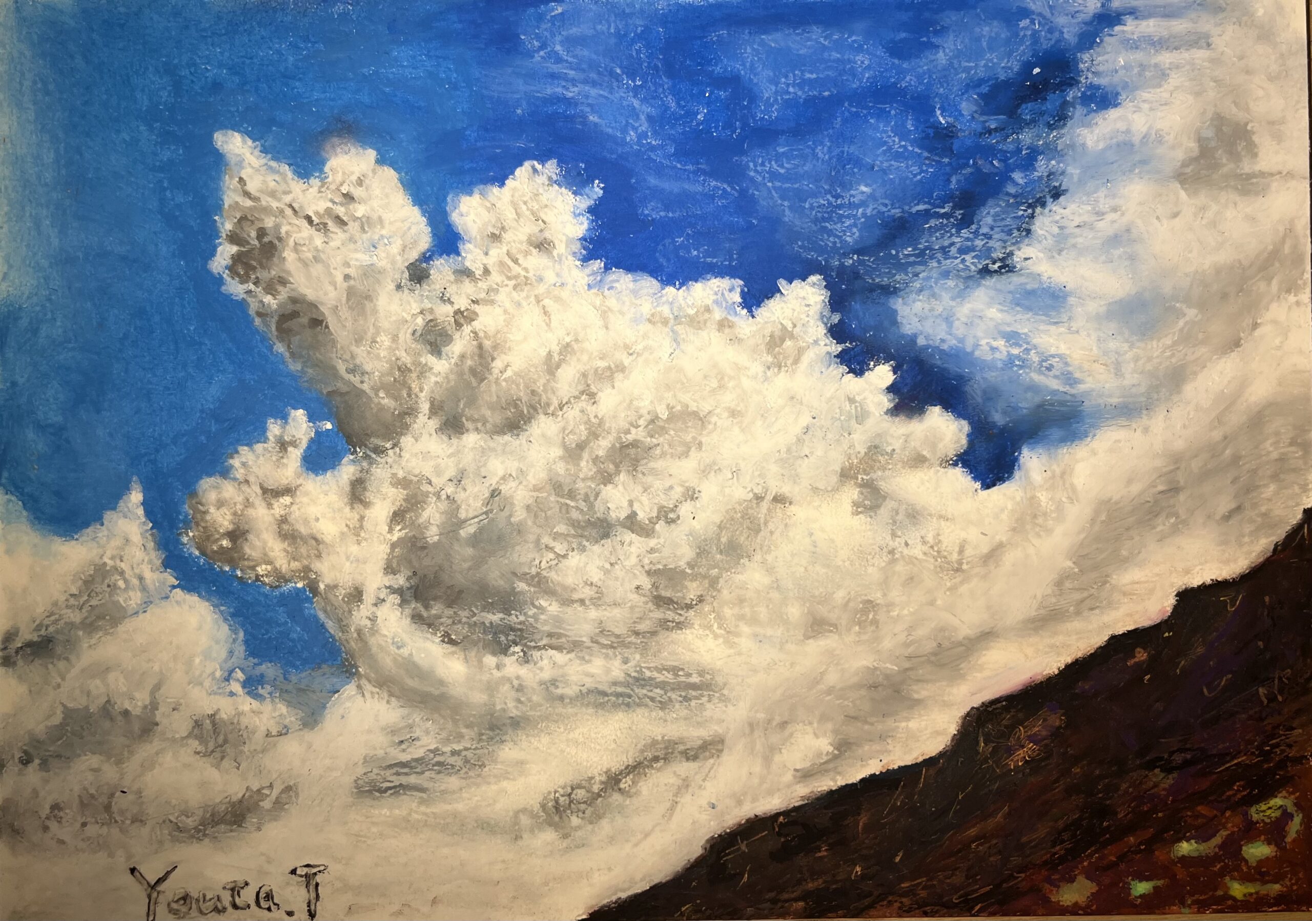 夏富士の綿雲｜100点のアートクレヨン画展