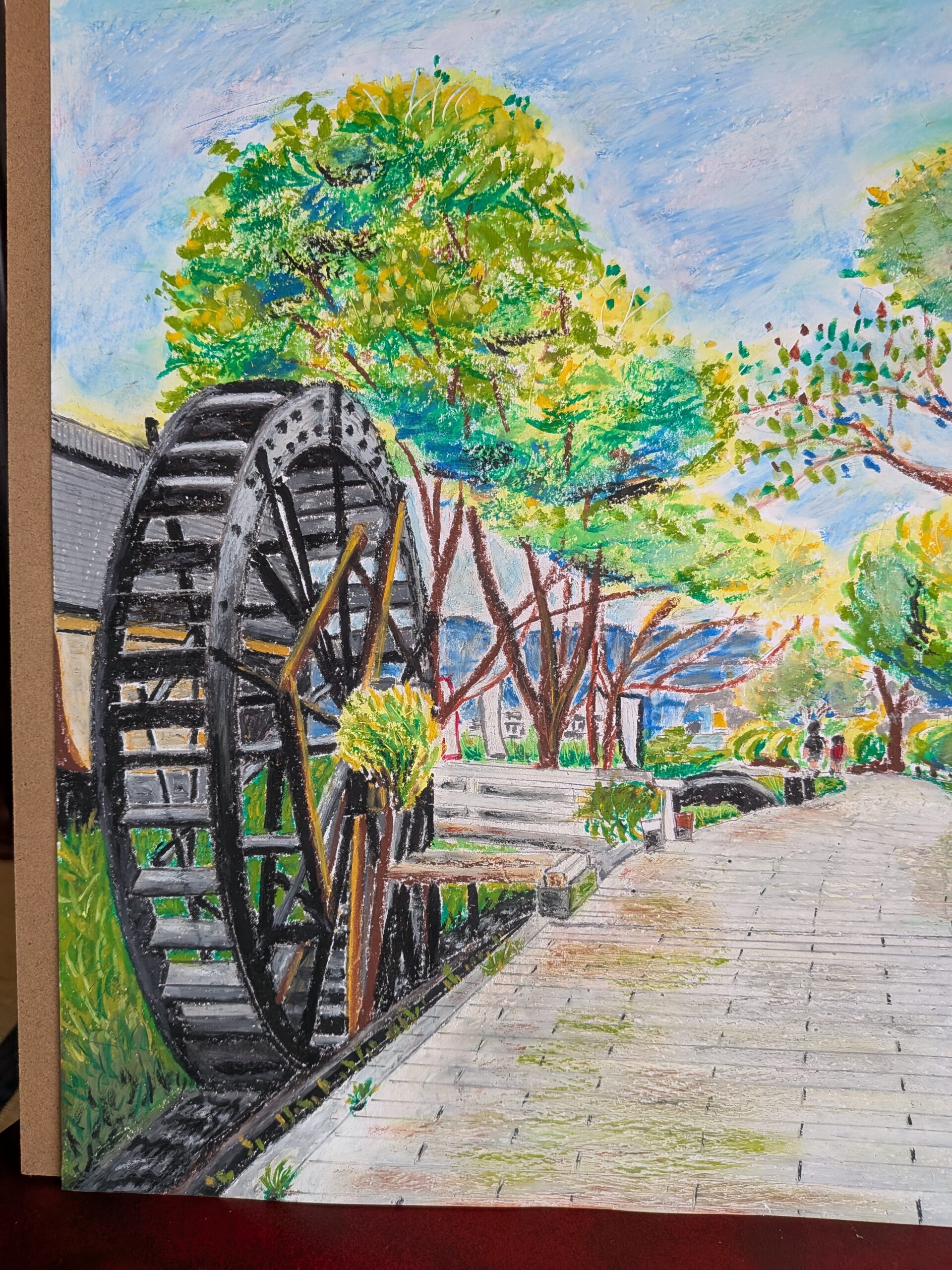 思い出の水車｜100点のアートクレヨン画展