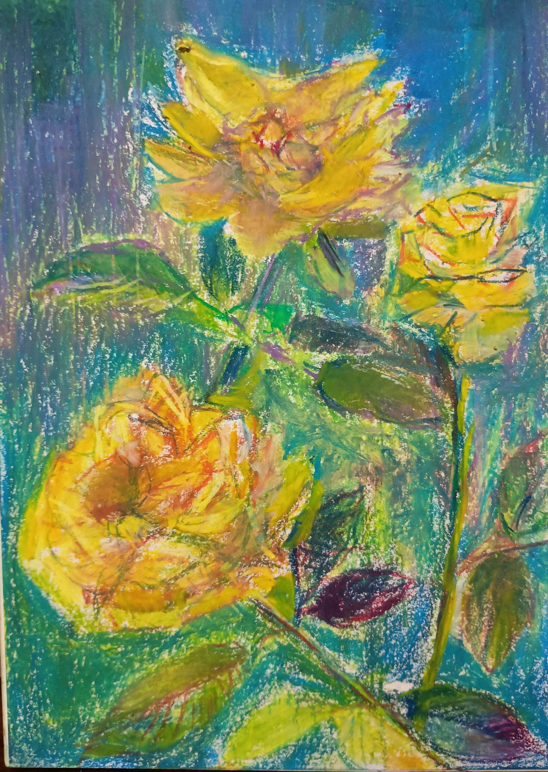 雨の薔薇｜100点のアートクレヨン画展