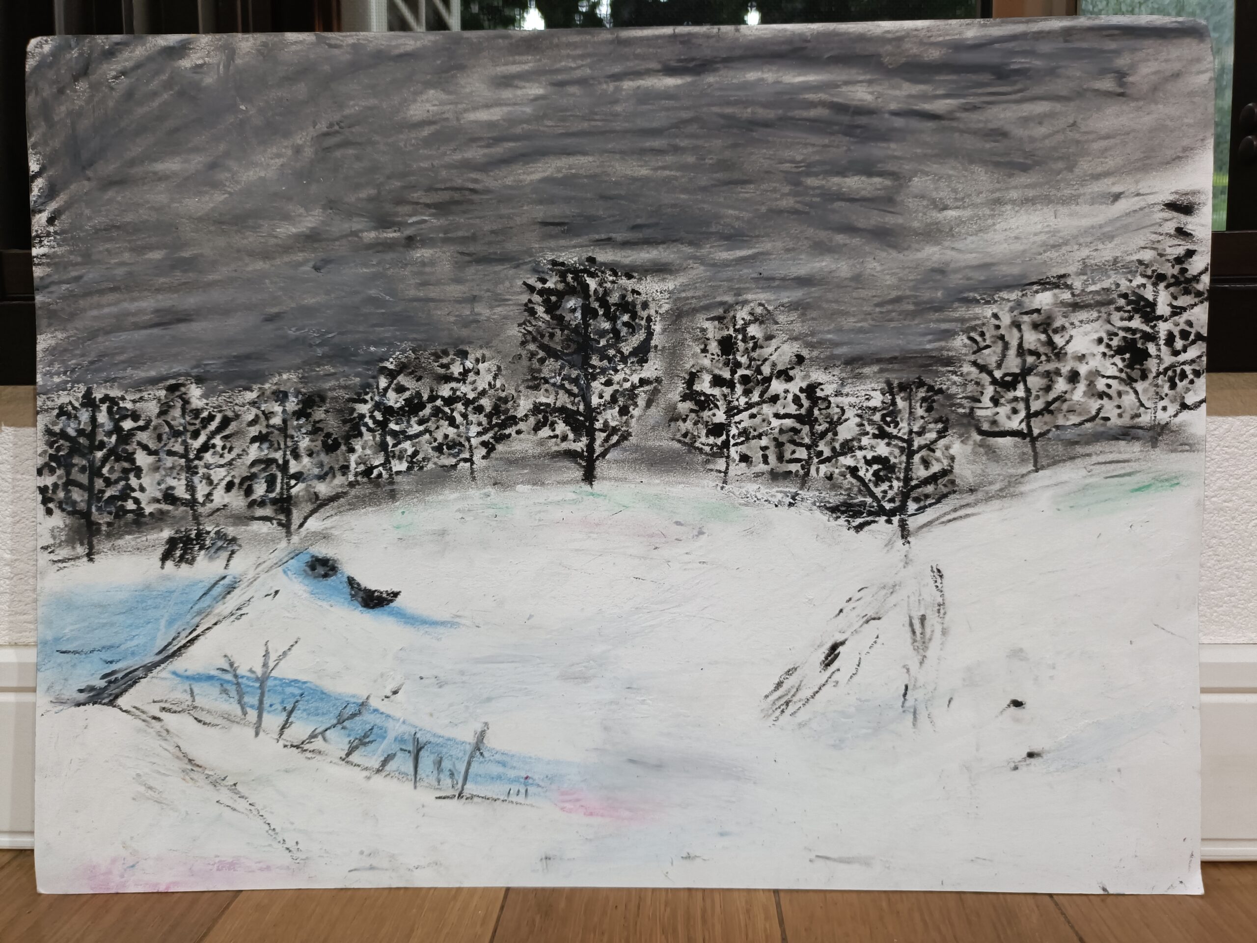 天気が悪い雪山｜100点のアートクレヨン画展