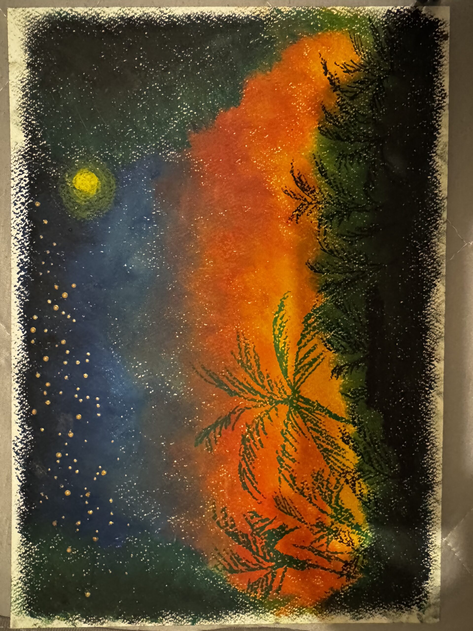 娘と見たバリ島の夕焼け｜100点のアートクレヨン画展