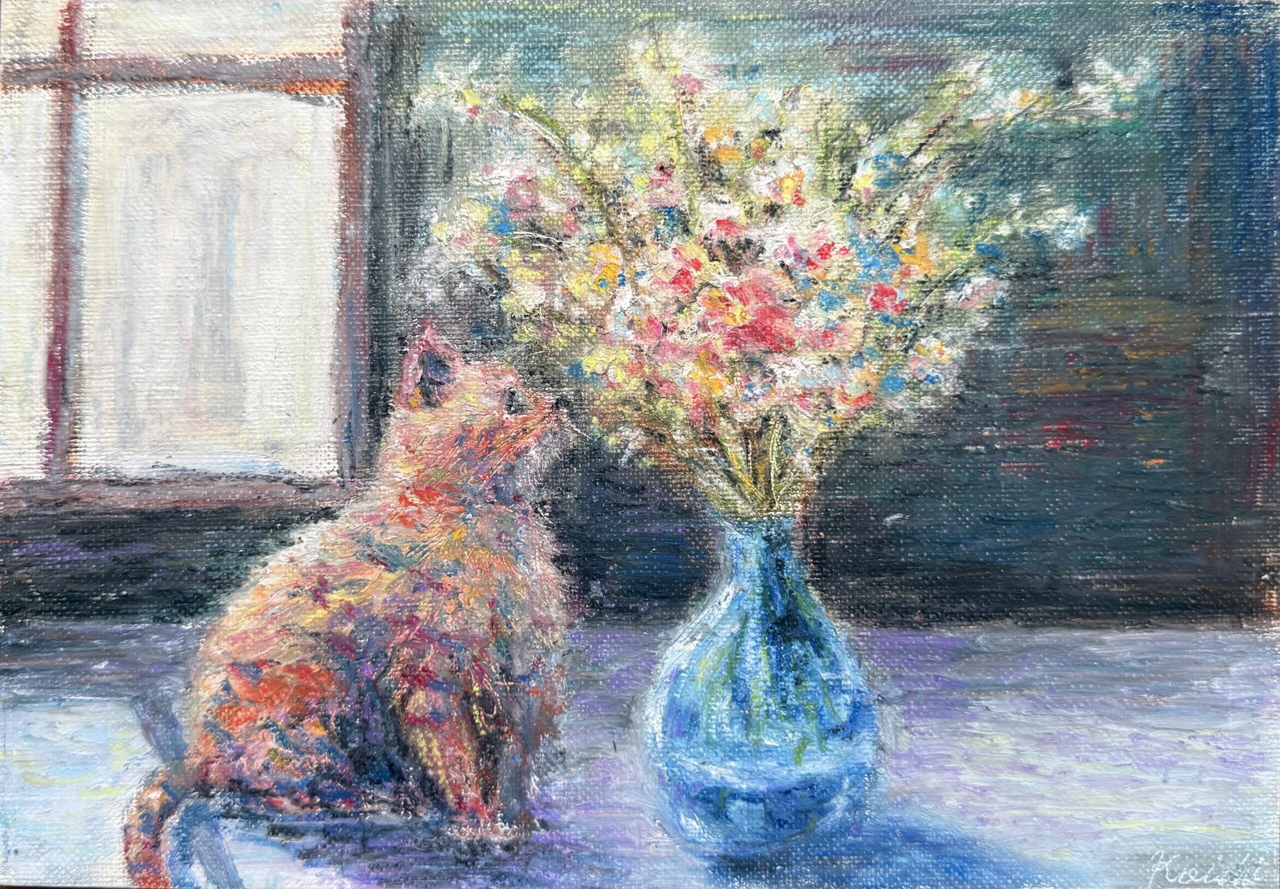 花魅せられた猫 ｜100点のアートクレヨン画展