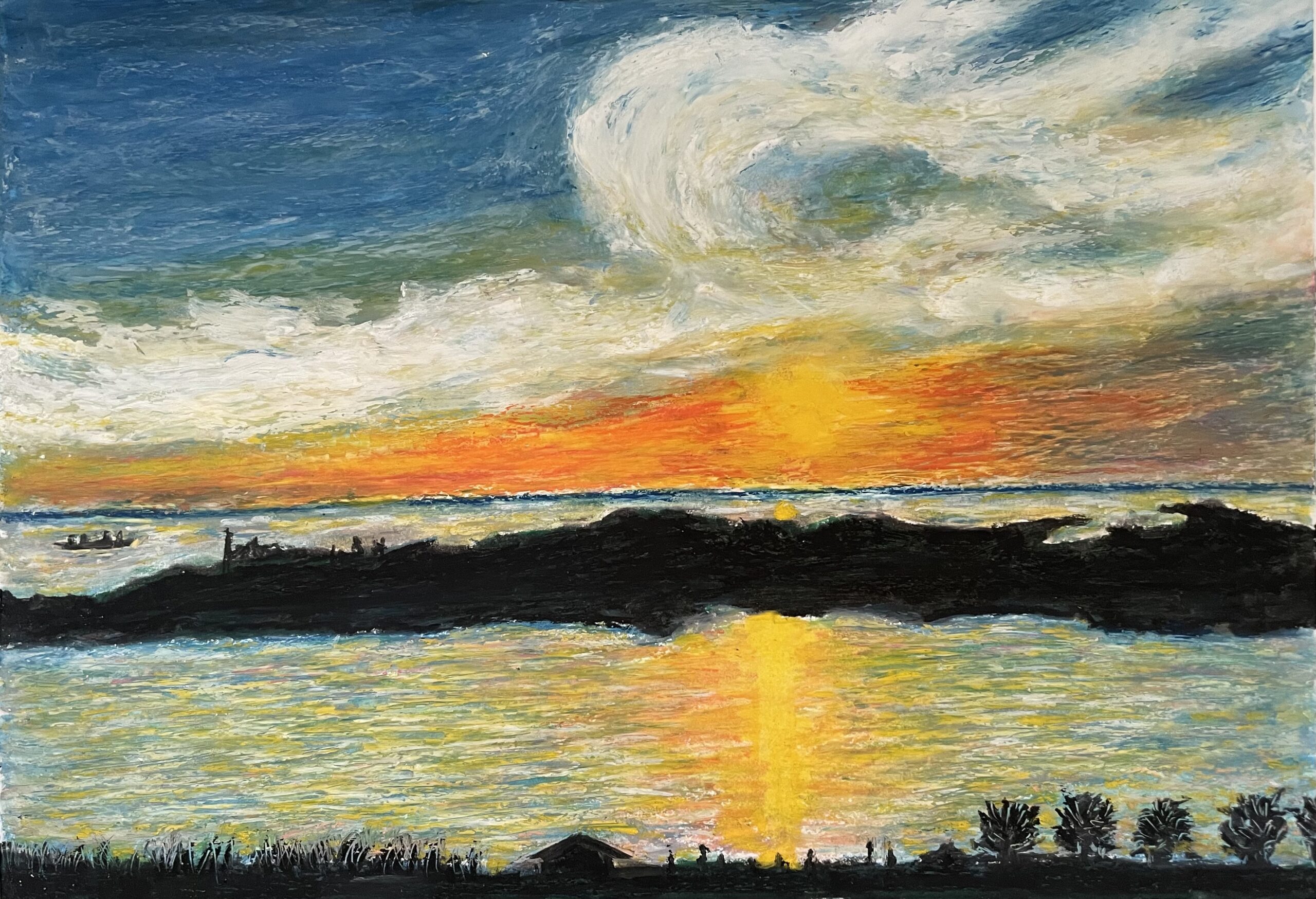 空が動いた夕暮れ｜100点のアートクレヨン画展