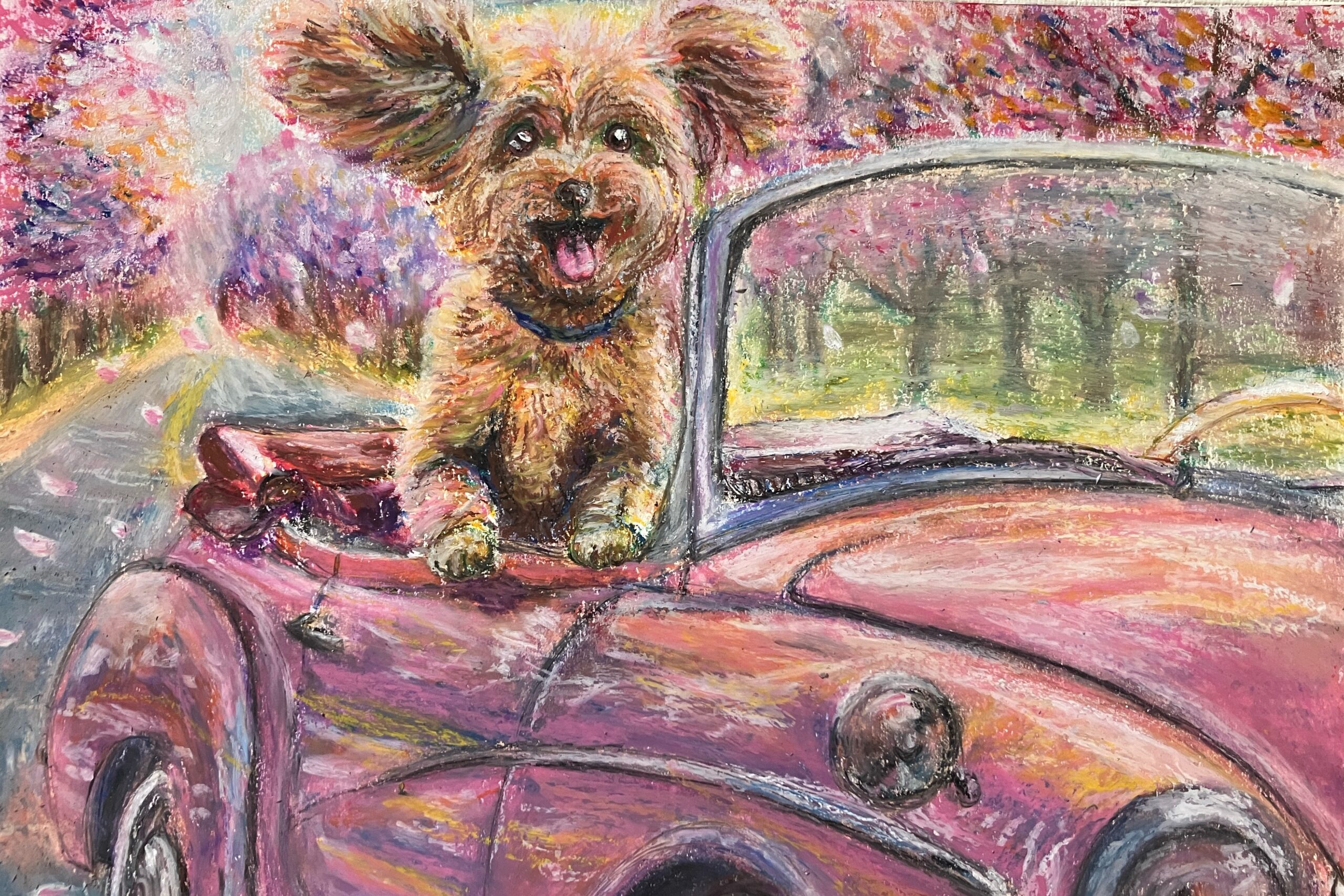 ドライブ犬｜100点のアートクレヨン画展