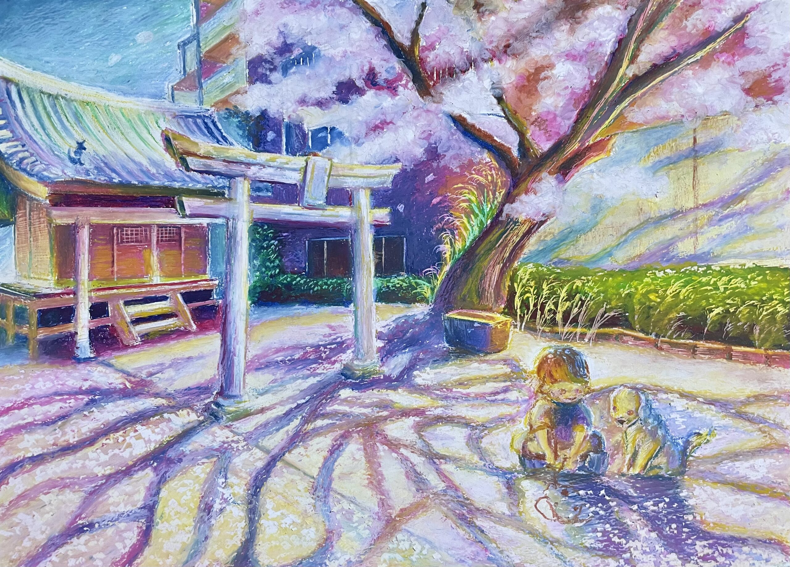 クレヨン画「もがき」 木漏れ日のらくがき｜100点のアートクレヨン画展