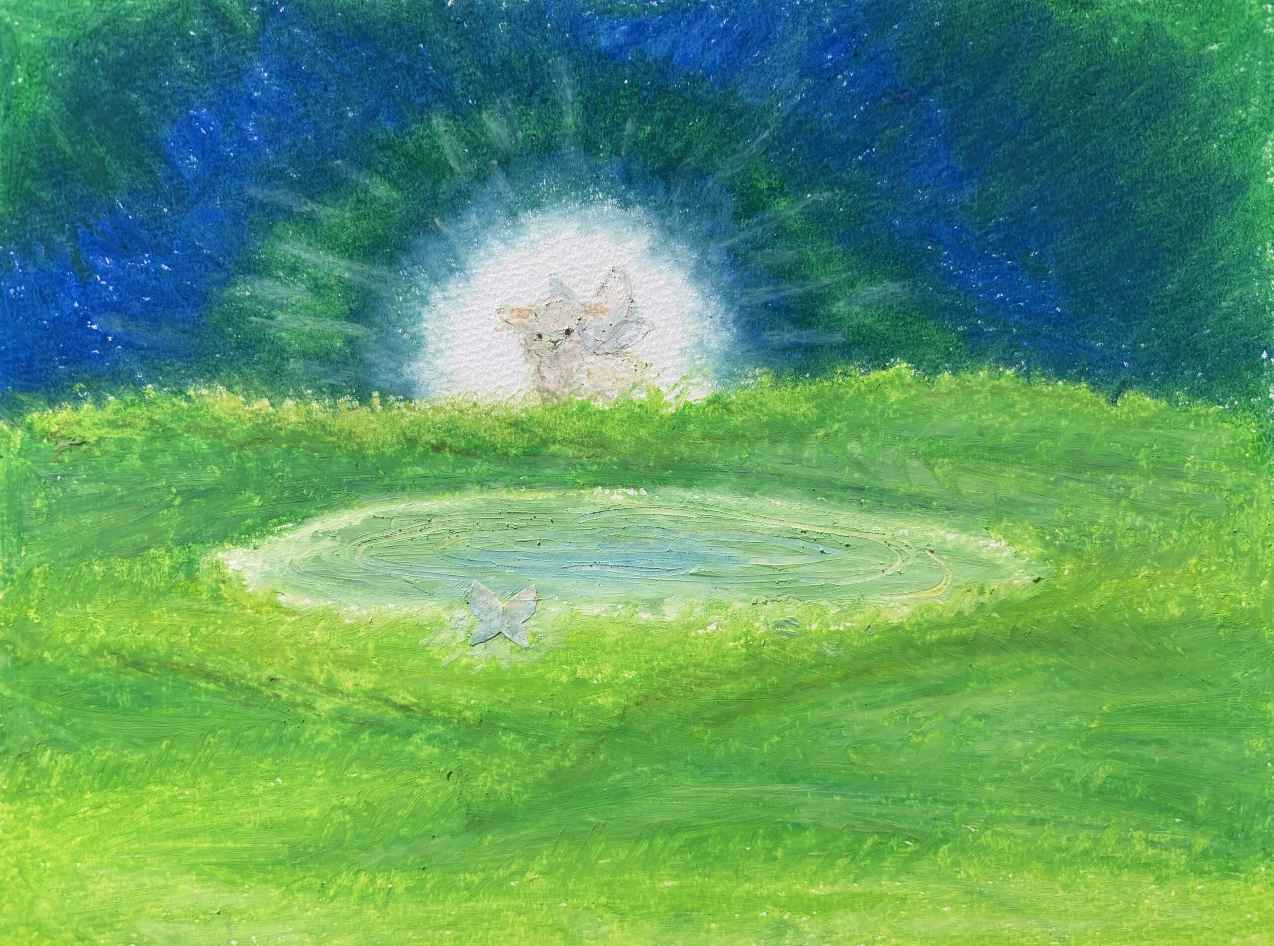 白い羽の友達｜100点のアートクレヨン画展