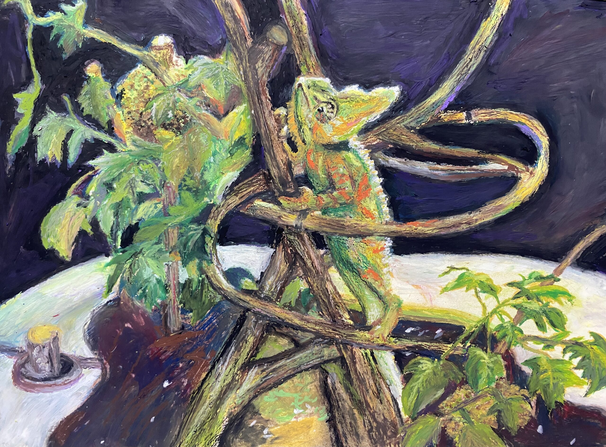 pupi 絵　絵画　クレヨンアート　カメレオン カメレオン ｜100点のアートクレヨン画展