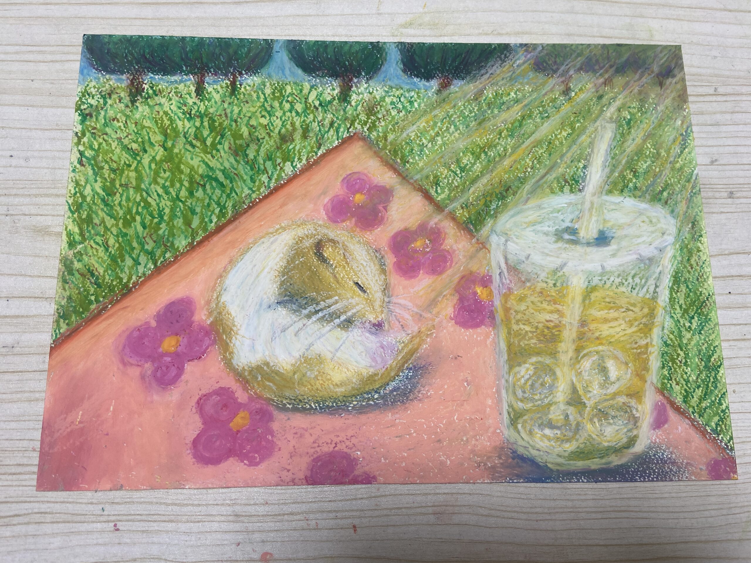 ゴールデンハムスターとピクニック日和｜100点のアートクレヨン画展